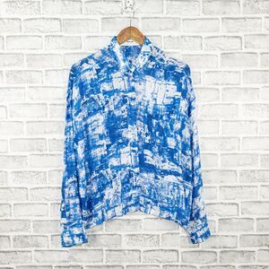 HELMUT LANG Women's Button up Shirt Blue white Print Long Sleeve